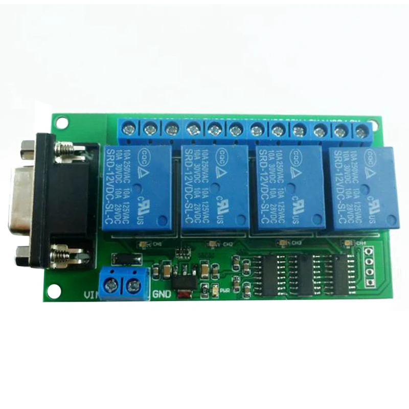 

DC 12 В 4-канальная релейная плата RS232 ПК USB DB9 Интерфейс Релейный модуль Последовательный порт Переключатель дистанционного управления для моторного гаража