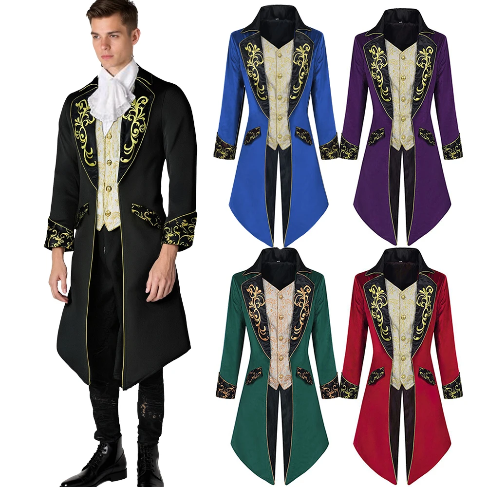 

Men's Medieval Tuxedo Victorian Vintage Steampunk Costume Long Sleeve Jacket Prince Clothes Halloween Holiday Event Robe Uniform