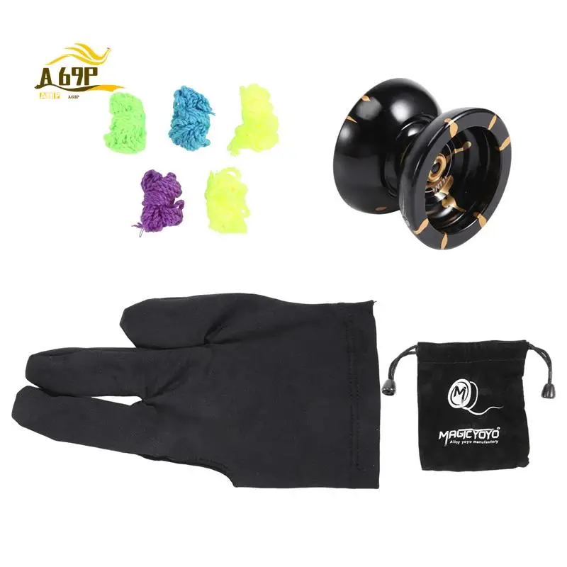 

A69P-Magicyoyo N11 Профессиональный йо-йо из алюминиевого сплава, неотзывчивый мяч йо-йо (черный, золотой), сумка, перчатка, 5 струн