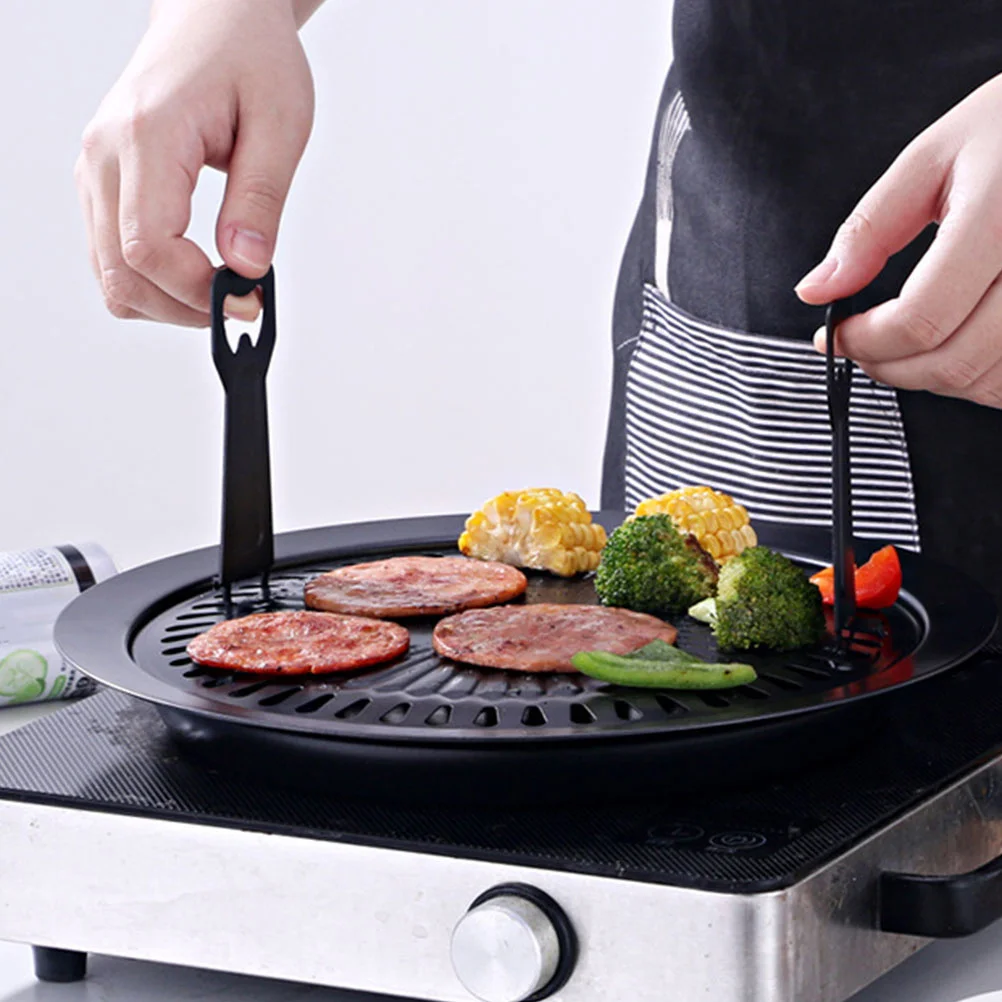 

1 Set Bbq Grill Pan Non-Stick Steel Roasting Tray Black Lightweight Bakeware Plate Outdoor Bbq Accessories Grilled Fish