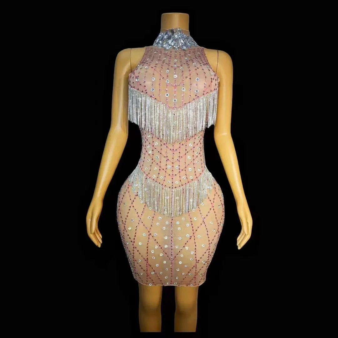 Weimei-Robe de brevà Franges Entièrement en Diamant, Tenue de Discothèque, Bar, GoGo, Invité, Tour, Performance