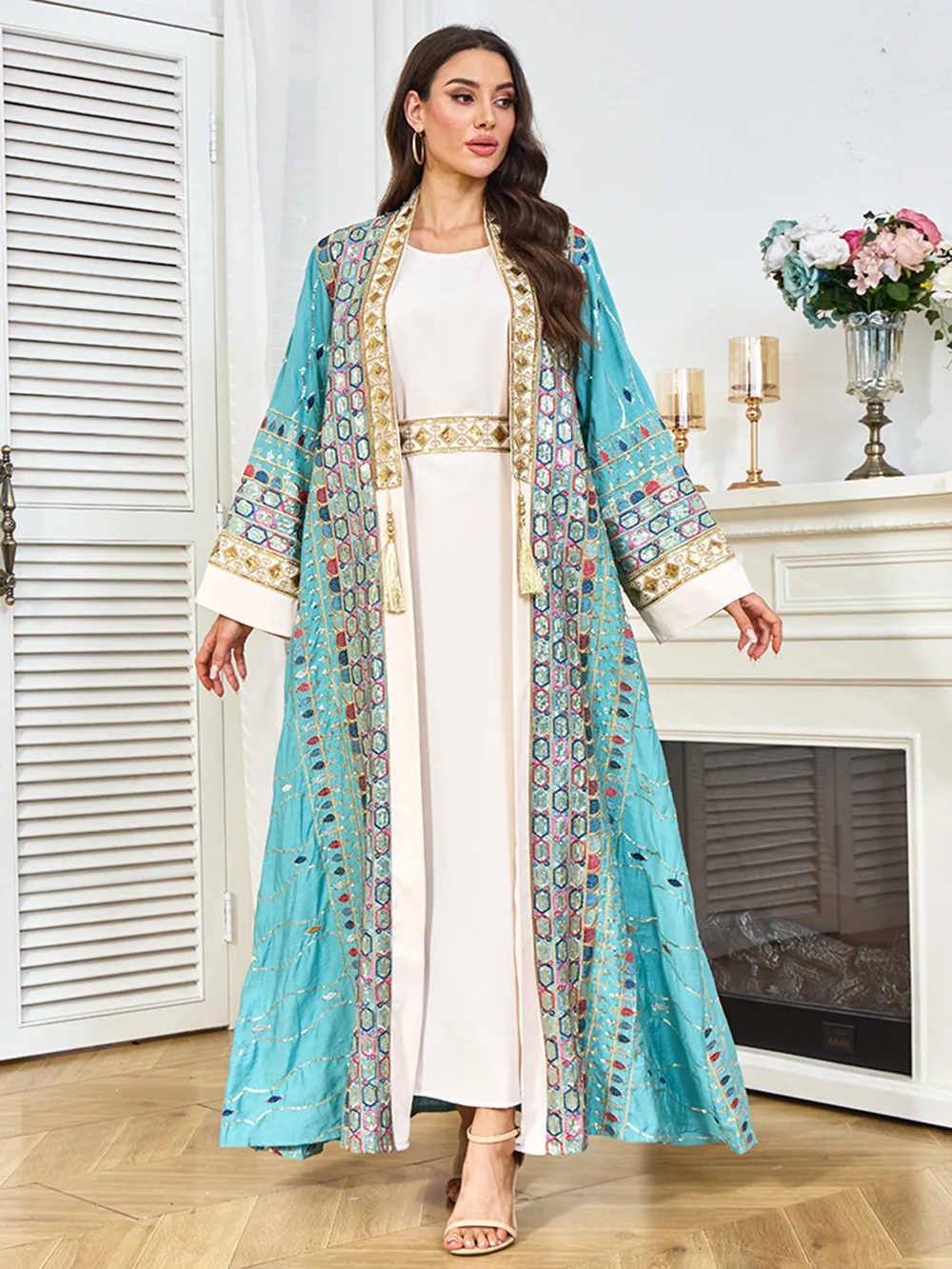 Middle East Dubai Women's Robe Heavy Industry Bead Pendant Fashion Muslim Dress