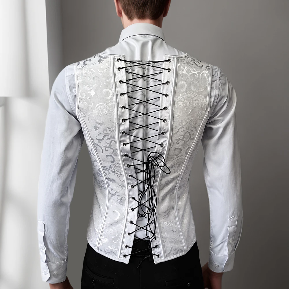 HUAMYTH Corset Homme à Lacets Vintage Imprimé - Coupe Ajustée Galbante, Style Médiéval Mariage Cosplay