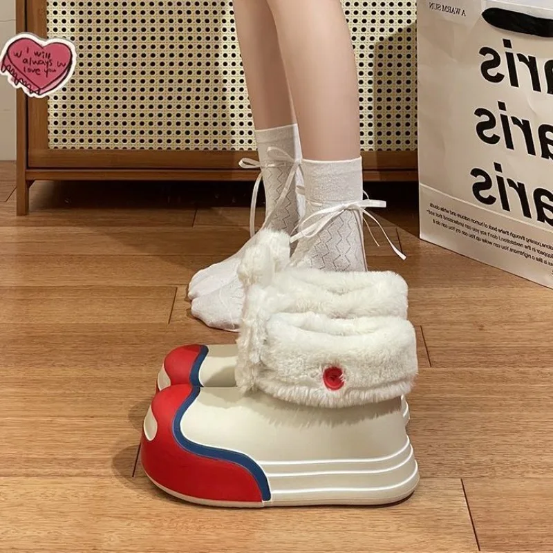 

Women's Removable Faux Fur Short Snow Boots 2025 New Winter Anti Slip Thickened Lined Bread Color Block Cotton Padded Shoes
