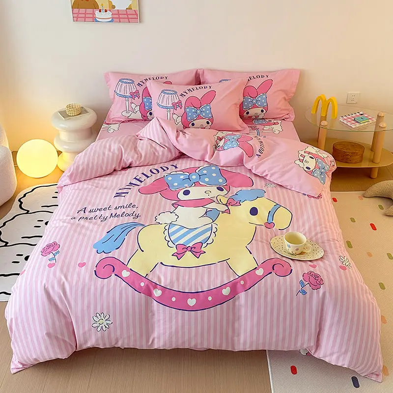 Hello Kitty My Melody Anime Kawaii Sanrio Warm Milk Fleece Bed Sheet Quilt Cover 3 4 Piece Set Cute Kuromi Bed Decoration Gifts