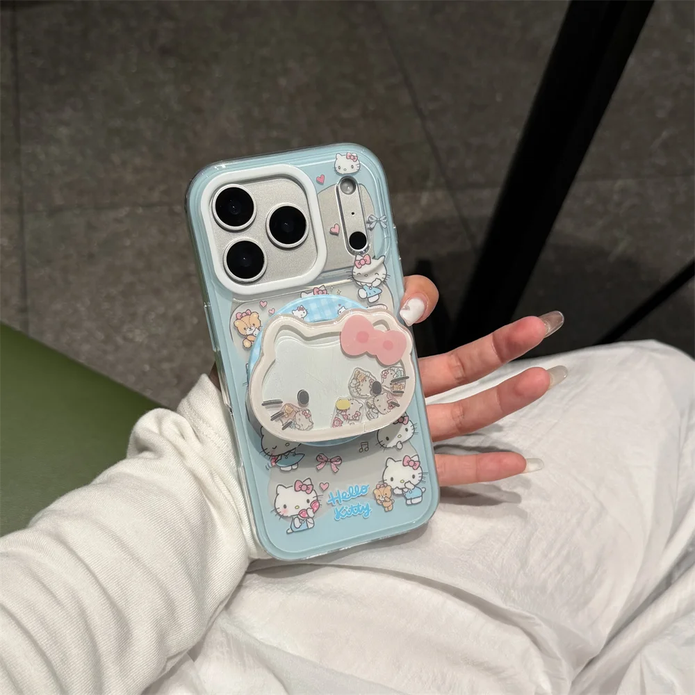 

Funny Cartoon Hellokitty With Magsafe Magnetic Stand phone case for iPhone 17 Pro 14 15 16 Pro Max cover Shake protective cover