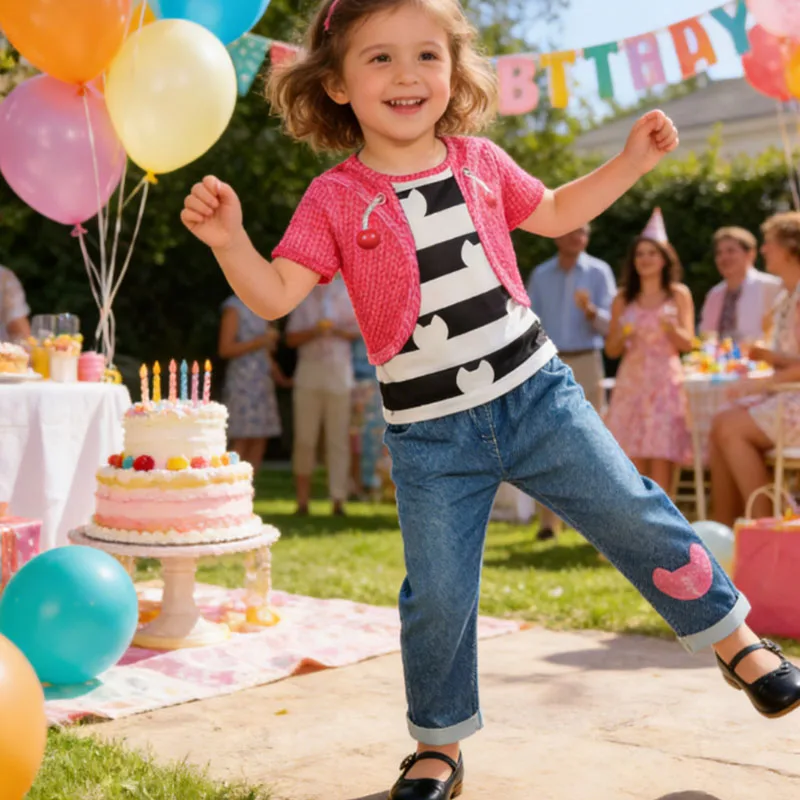 Carnival Girl Fancy Cartoon Black And White Stripe T-Shirt+Pants 2pcs Sets For Children Birthday Party Cosplay Costume