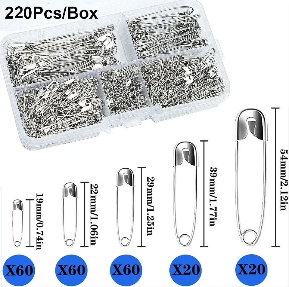 220Pcs Safety Pins Assorted Size Large Safety Pins and Small Safety Pins  Clothes SewingHigh Strength Steel Wire Gold and SIL