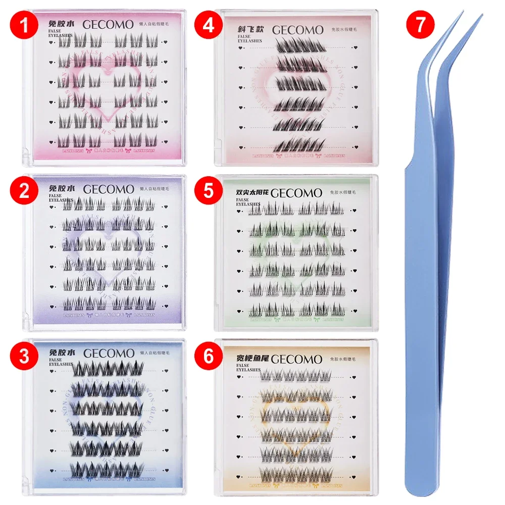 Press on Self Adhesive Cluster Lashes No Glue Needed Natural Look Segmented Eyelashes Reusable Black