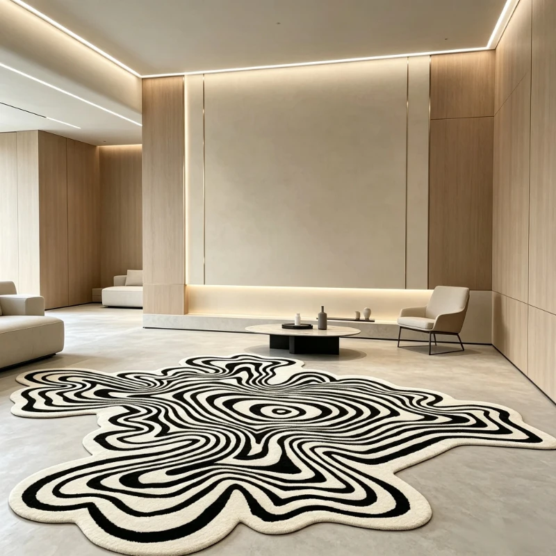 Modern light luxury wool blended handmade carpet irregular living room bedroom bedside blanket simple villa thickened carpet