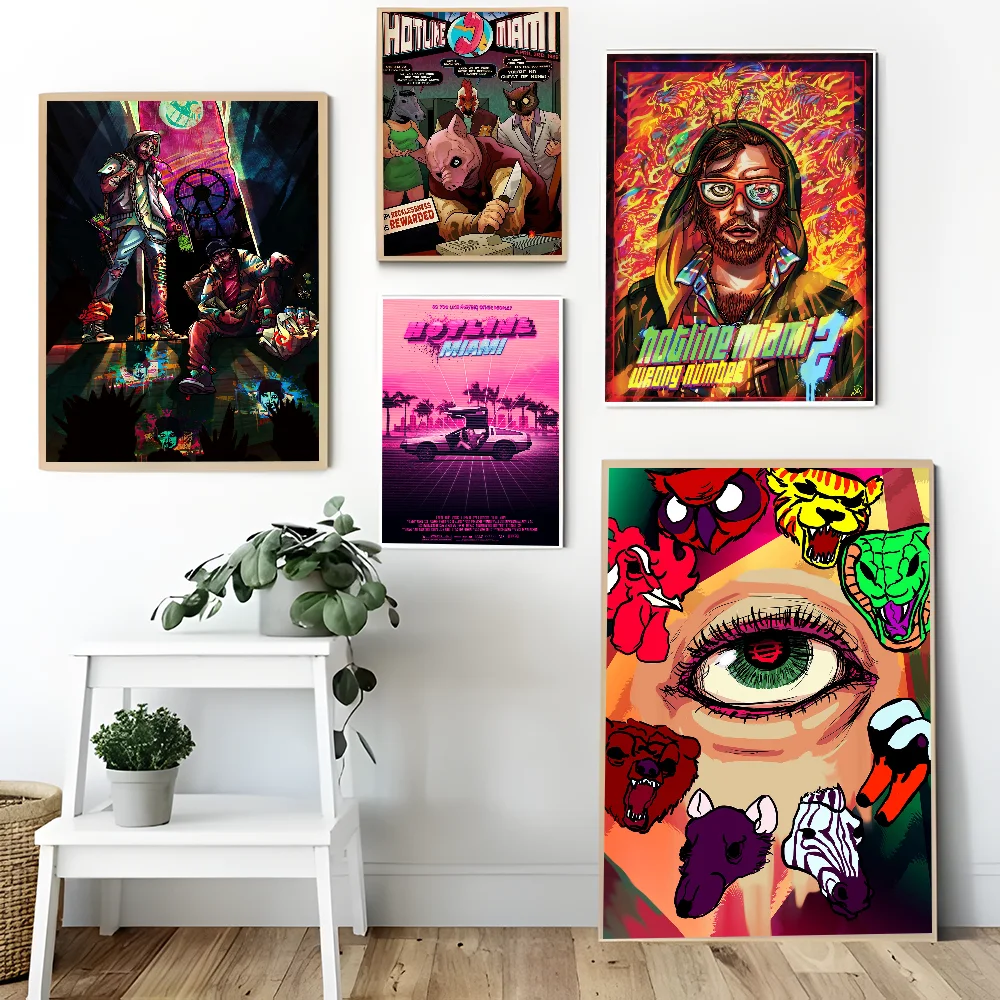 Hotline Miami Self-adhesive Art Poster Decoracion Painting Wall Art White Kraft Paper Home Decor