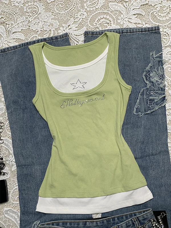 

Original een Vintage Retro Small Strap Vest Women's Summer Faion Top Cotton Blend Straight Cut Commute Sle BYSN-25030326W