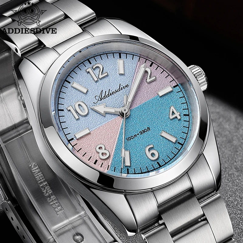 ADDIESDIVE New Men Watch Sapphire 36mm Quartz Watches Luminous 316L Stainless Steel 100m Waterproof Personaliz Dress Wristwatch