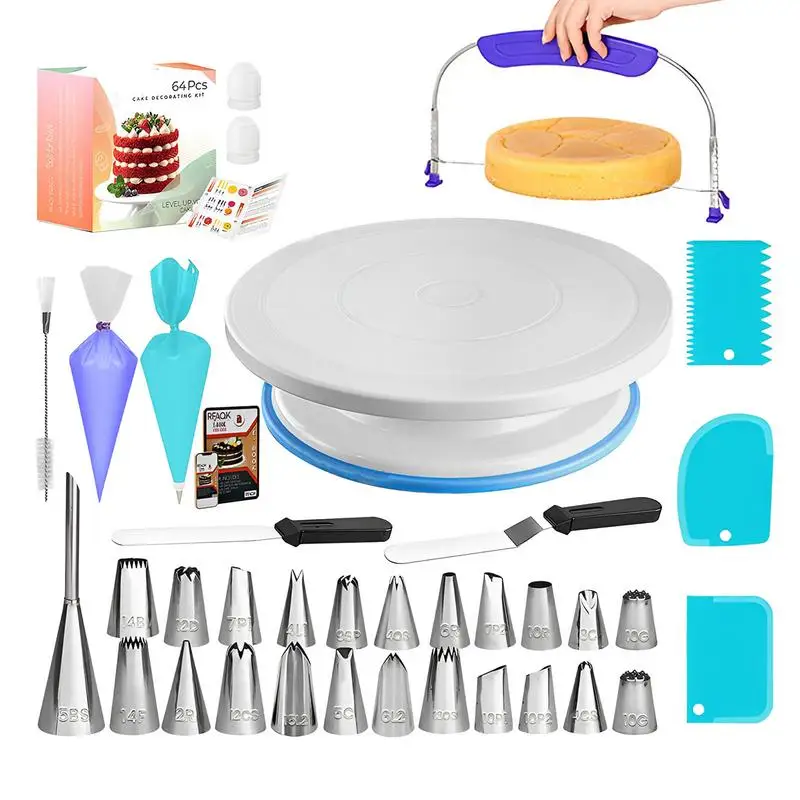 

Cake Decorating Kit 64PCS Cake Turntable Piping Bags And Tips Set Baking Supplies Frosting Pastry Tools Icing Piping Tips