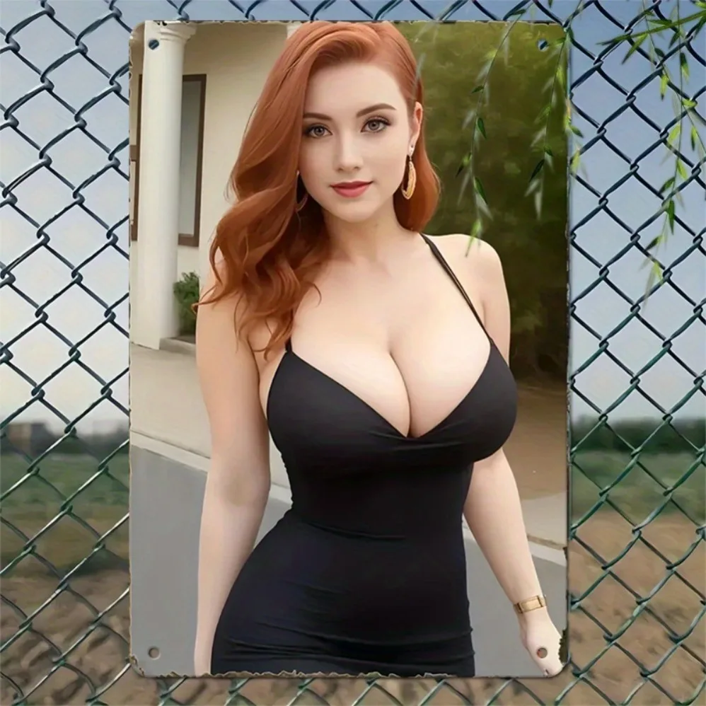 علامة معدنية لفتاة بيكيني عتيقة - لوحة فنية جدارية حديدية قديمة مقاس 11.8 × 7.8 بوصة مقاومة للماء محفورة مسبقًا للمنزل والمقهى والمرآب والمزرعة والفندق