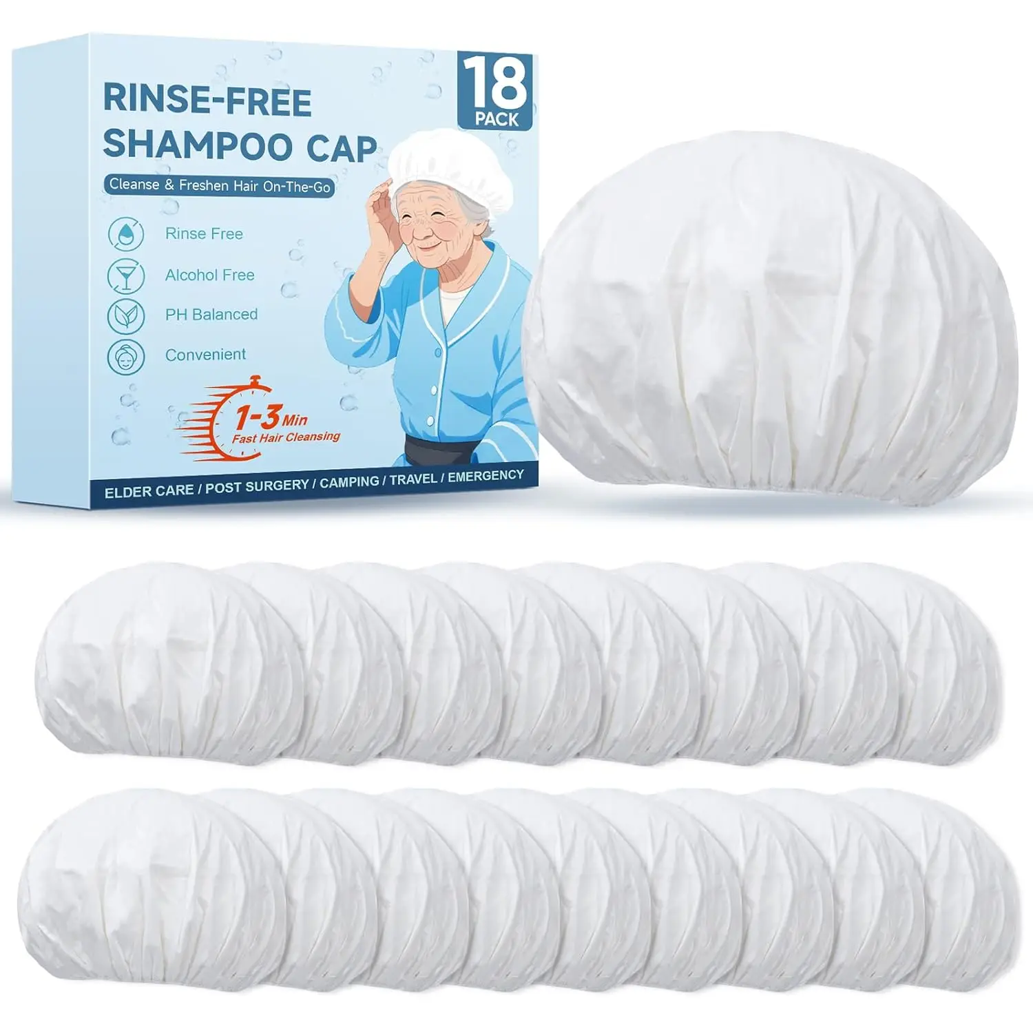 

18 Pack Shampoo Caps No Rinse, WaterlShampoo Caps for Bedridden Patients, Elderly, Women, Adults