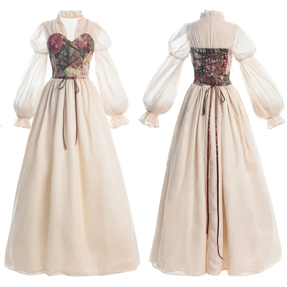 Vestido Medieval gótico para mujer, vestido Vintage de manga larga, escote Corazón, estilo de corte sólido, vestidos formales para banquete, fiesta de graduación