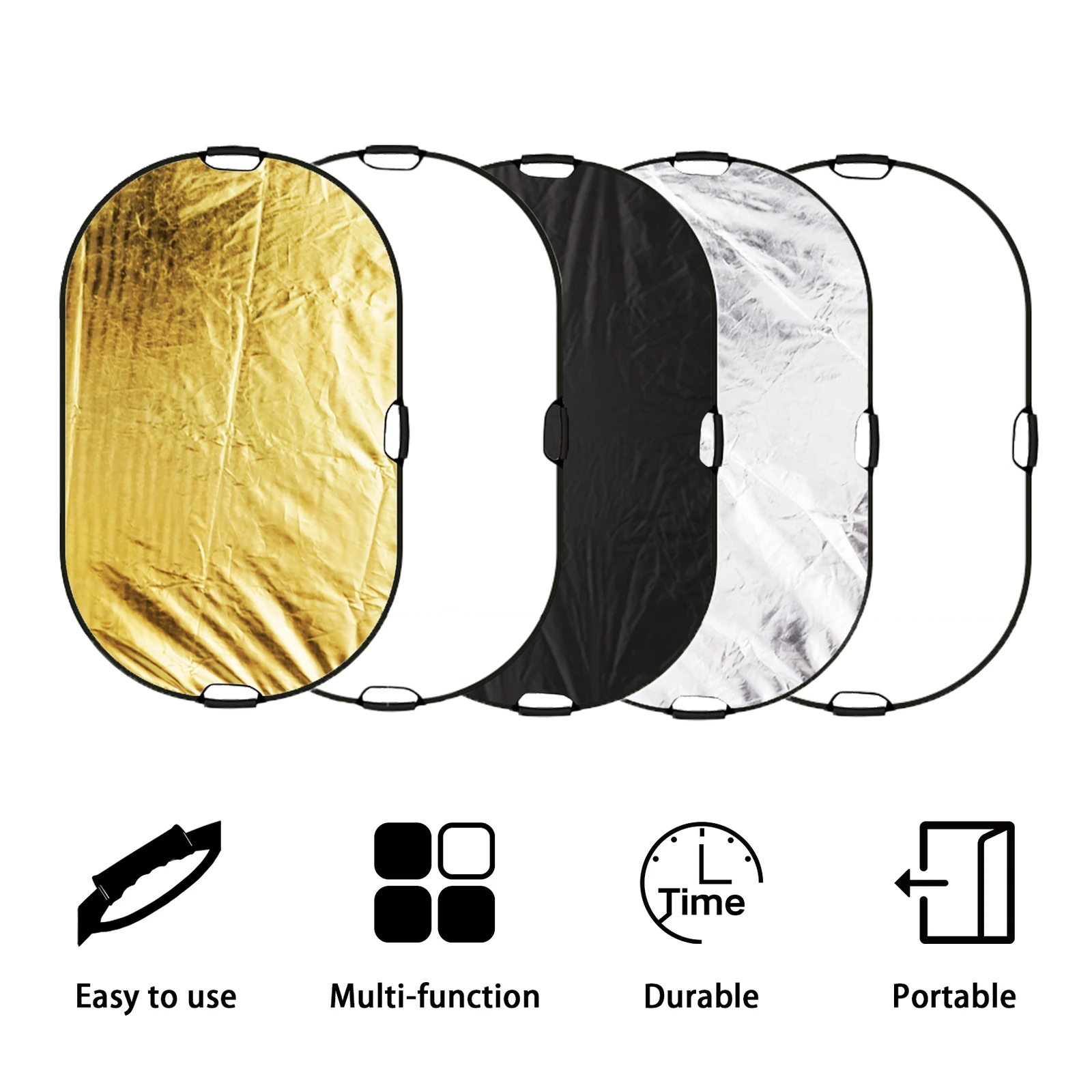 47x35 Collapsible Light Reflector Oval Panel Studio Photography Photo 5 In 1 Gold Silver White Black Translucent For Portrait