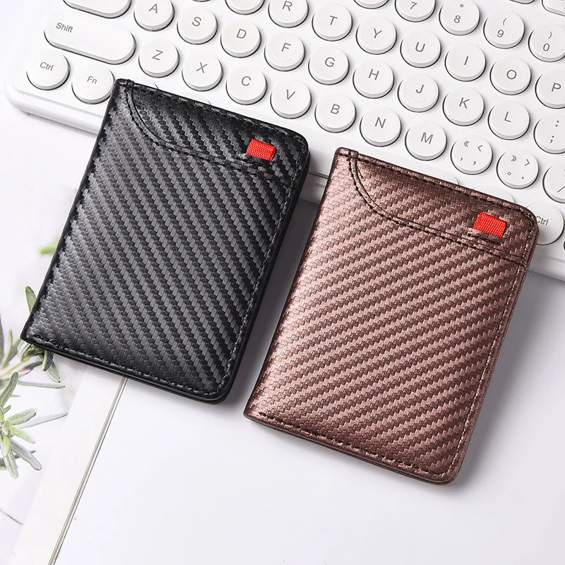 Ultra-Slim Carbon Fiber Wallet - Modern Minimalist Design with ID Window & Multiple Card Slots - Durable PU Material, Polyester