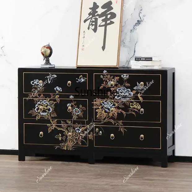 

Solid wood drawer painted six-chest cabinet against wall locker