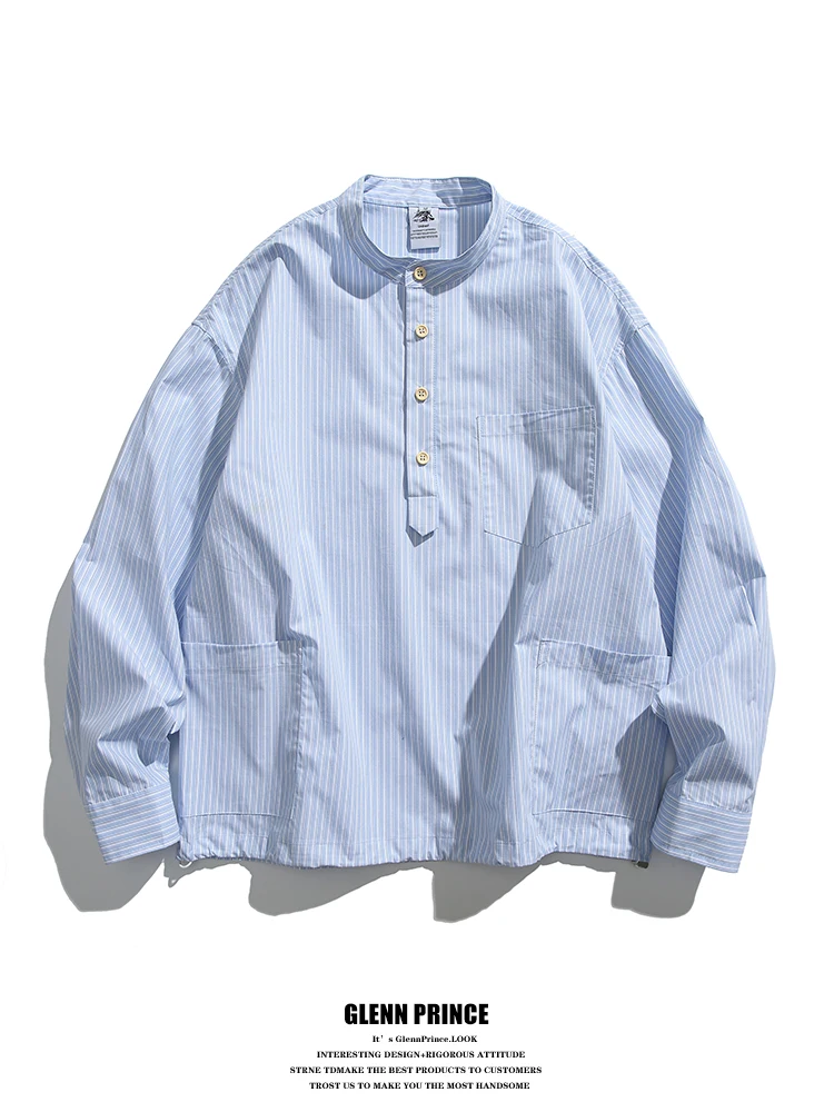 

Мужская толстовка GPstudio синяя в полоску, повседневная, свободного кроя, для весны, универсальная, без бренда