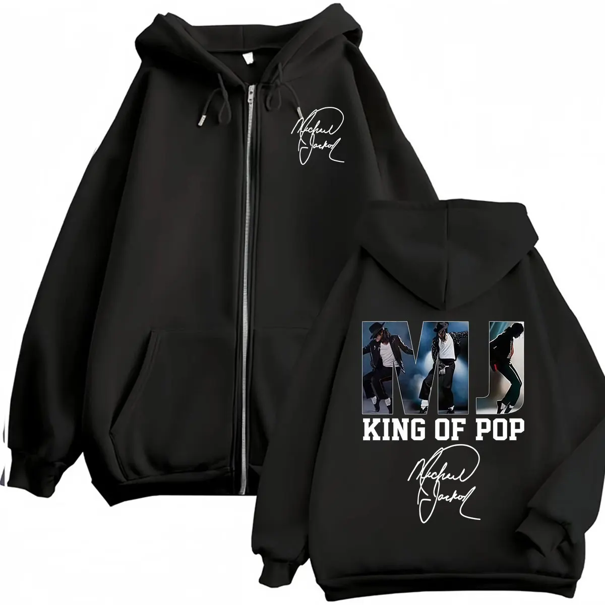Moletom com Zíper Michael Jackson King of Pop para Homens e Mulheres, Jaqueta Casual Confortável com Capuz e Zíper, Estilo Hip Hop e Música Pop