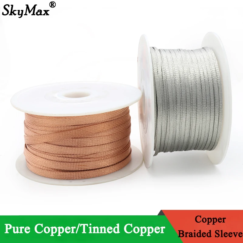 

2M/5M Tinned Plating Copper Braided Sleeve 2mm ~ 30mm Expandable Metal Sheath Screening Signal Wire Cable Shielded