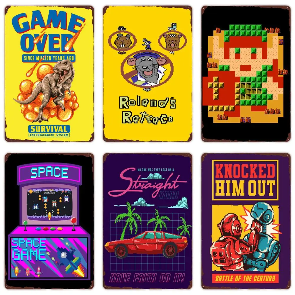 Vintage Aluminium Pixel The Gamer Tarot Tin Sign,Game Controller Holy Figure Yellow Tone Wall Decor for Game Room & Bedroom Home