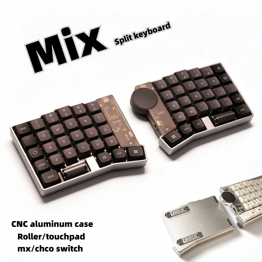 

Низкопрофильная раздельная клавиатура Mix с корпусом из алюминия, изготовленным на ЧПУ, сенсорной панелью Roller Cirque, переключателями Choc V1/MX, возможностью горячей замены, Bluetooth, для игр