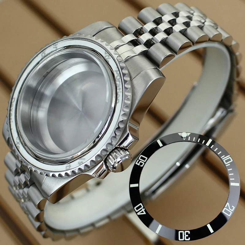 

40mm Silver Watch Case Sapphire Crystal For SUB Seiko NH34 NH35 NH36 NH38 4R36 Miyota8215 ETA2824 Movement Presidential Bracelet