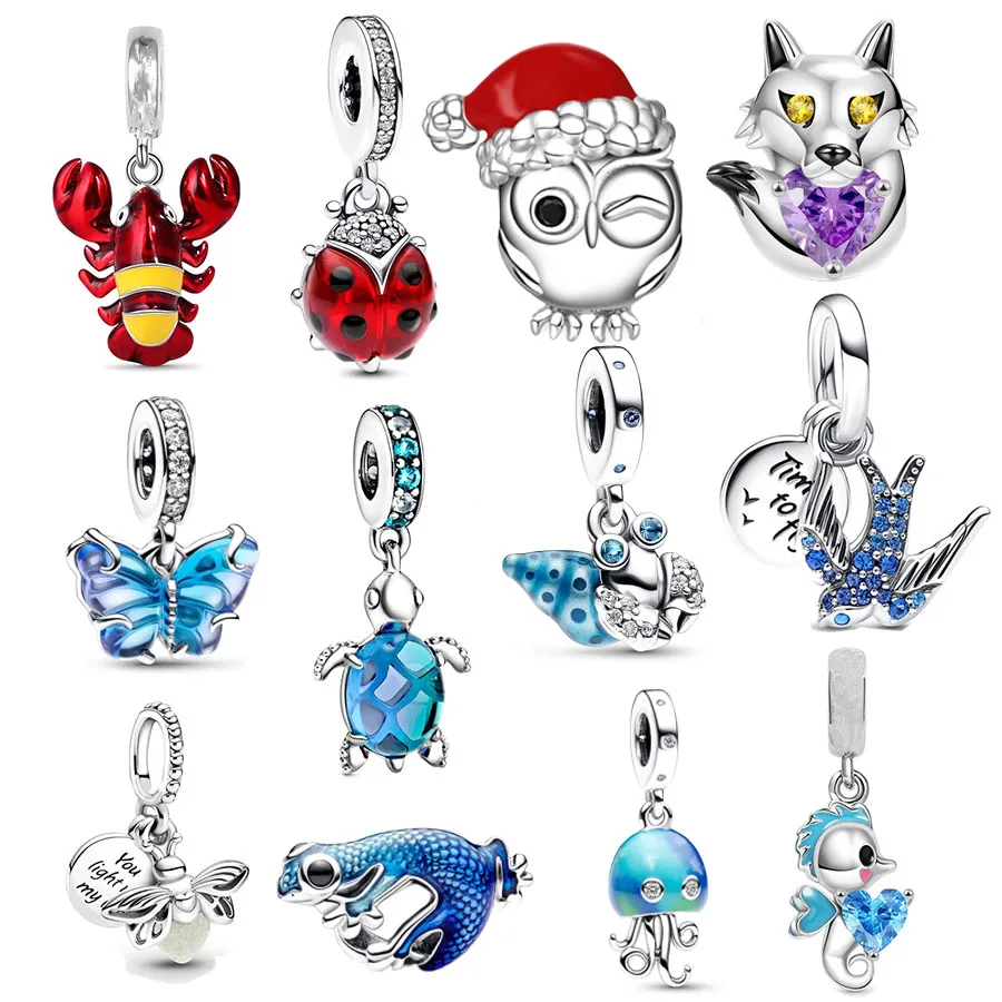 NEW Sparkling Swallow Blue Murano Glass Butterfly Sea Turtle Dangle Charm Bead Fit Original Silver 925 Pan Bracelet DIY Jewelry