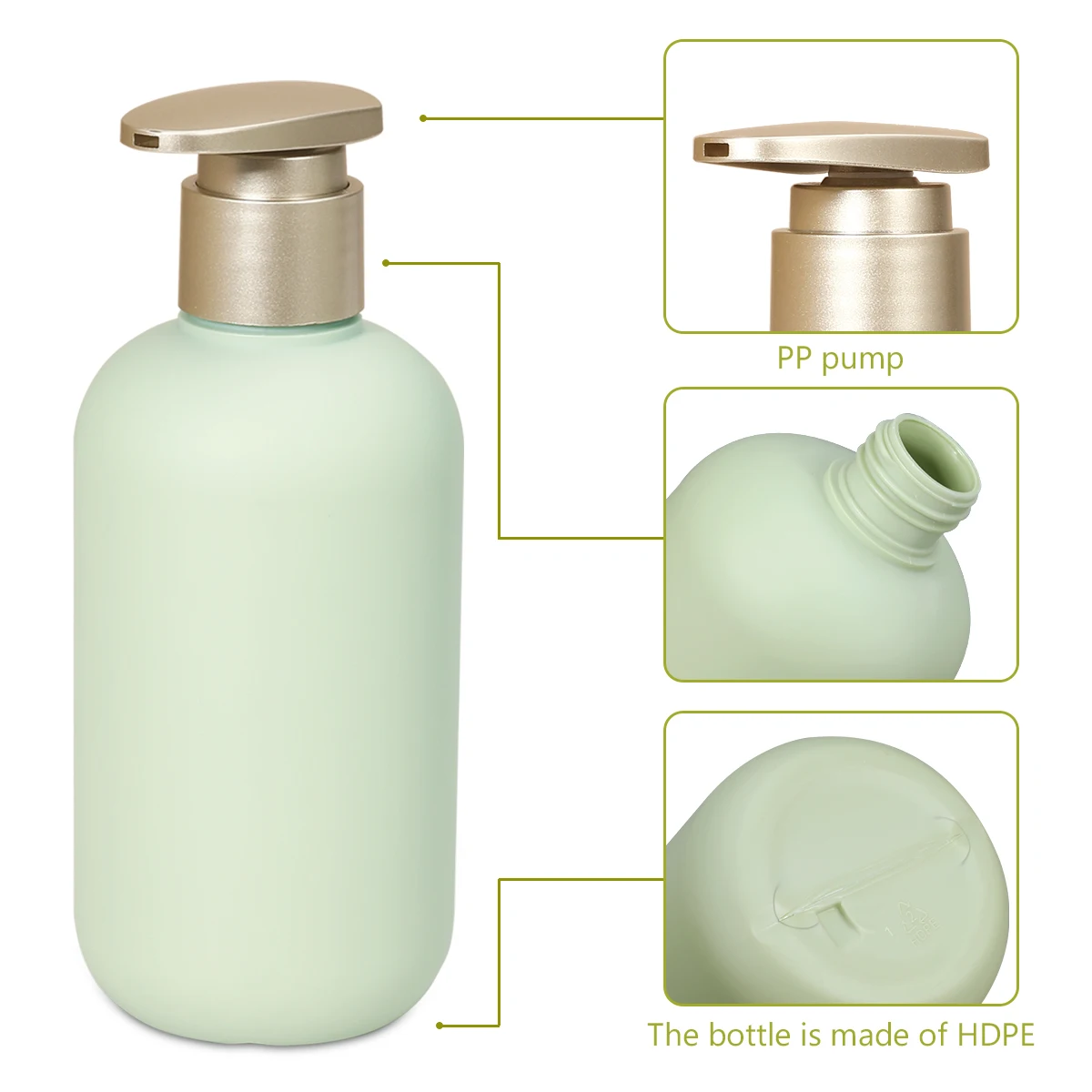 Plastic travel shampoo bottle, leak-proof, easy to use with pump head