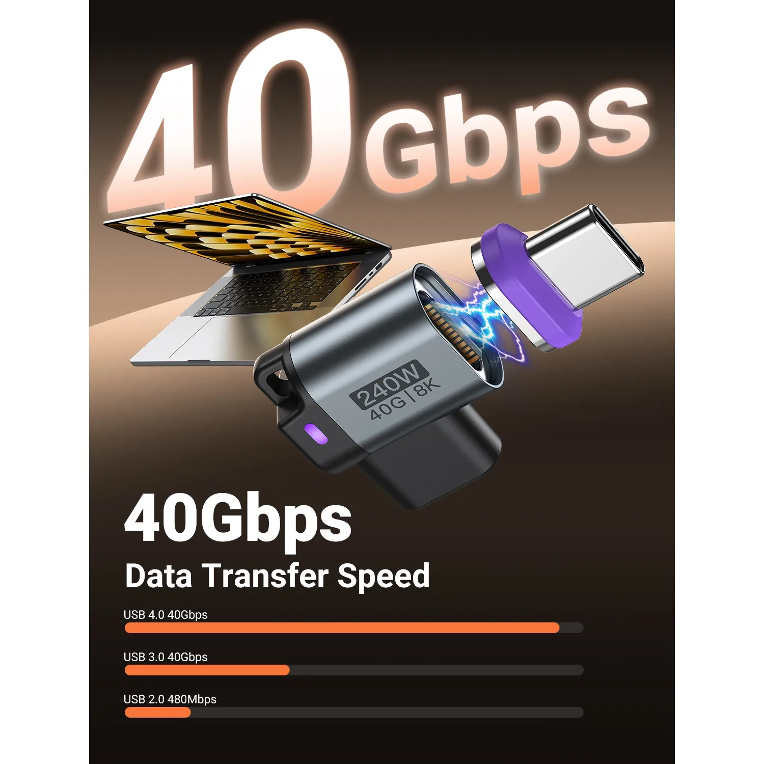 Adapter magnetyczny AUFU USB4 Thunderbolt3 USB C 240W 40G Szybkie ładowanie Konwerter magnetyczny USB C żeński 8K@60Hz Adapter USB typu C OTG — zdjęcie produktu 7
