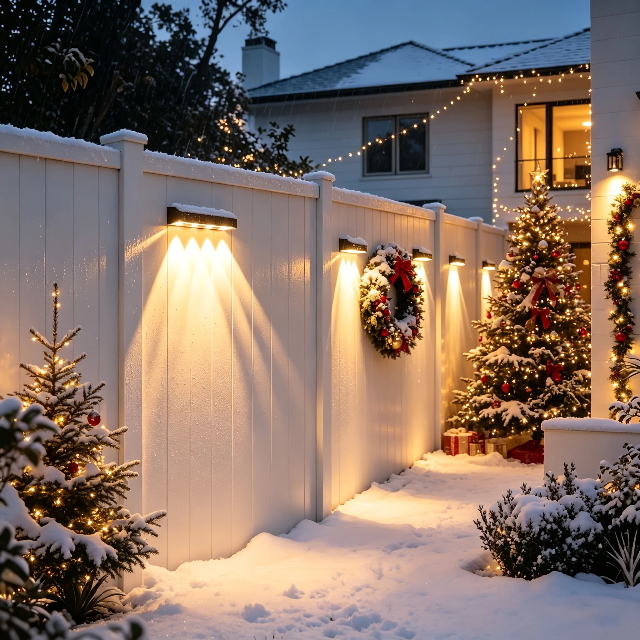 4 Sets of Solar Four-Head Wall Lights, Solar Fence Lights, Outdoor High-Brightness Upgraded Version, 4 LED Lenses, Solar Garden Lights, Optional Warm White/Cold White/RGB, Suitable for Solar Wall Lights in Backyards, Gardens, Steps and Railings