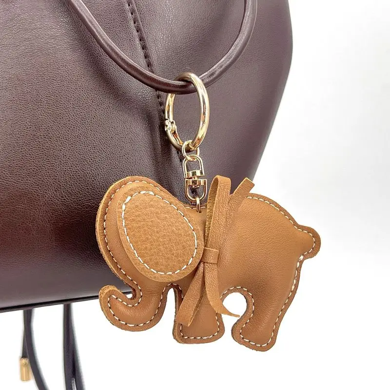 New Cow Leather elephant Keychain Bag Pendant Cute puppy Car Key Ring Luggage Bag Parts Accessories For Women And Men