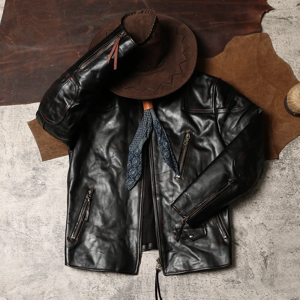

DSH688 Asian Size Super Top Quality Heavy Genuine Japan Teacore Horse Leather Slim Classic Horsehide Stylish Rider Jacket