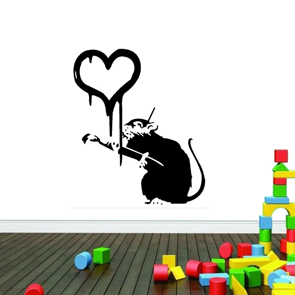 Banksy Graffiti Love Rat Wall Decal - Wall Stickers Home Decor - Banks Mouse Graffiti Wall Art Decoration