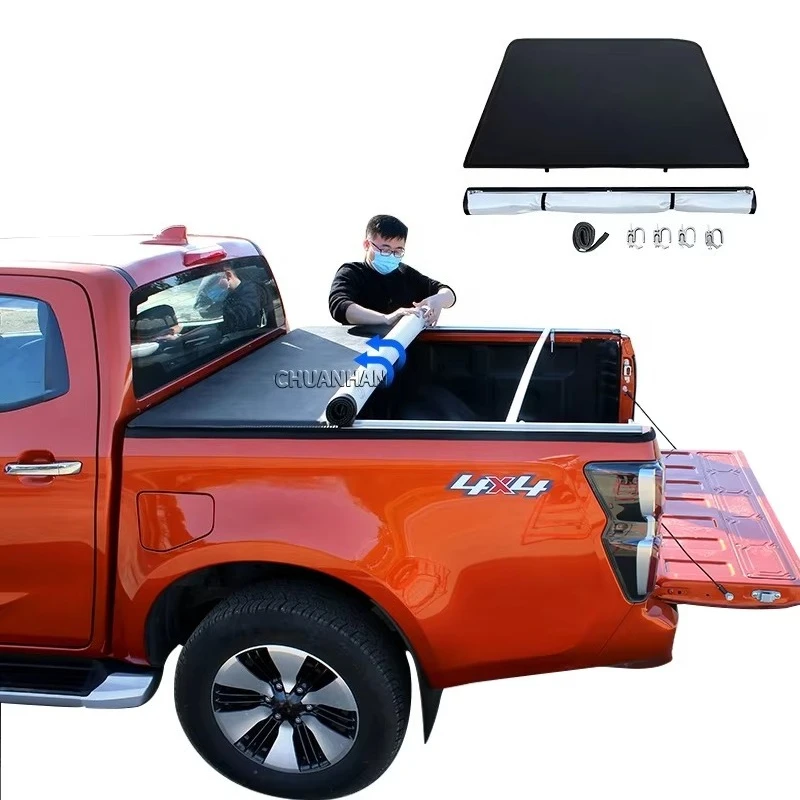 

Pickup Soft Tri-fold Cover Vinyl Roll up Truck Bed Covers Tonneau Cover Ranger for Hilux Dmax Gmw Poer F-150Raptor