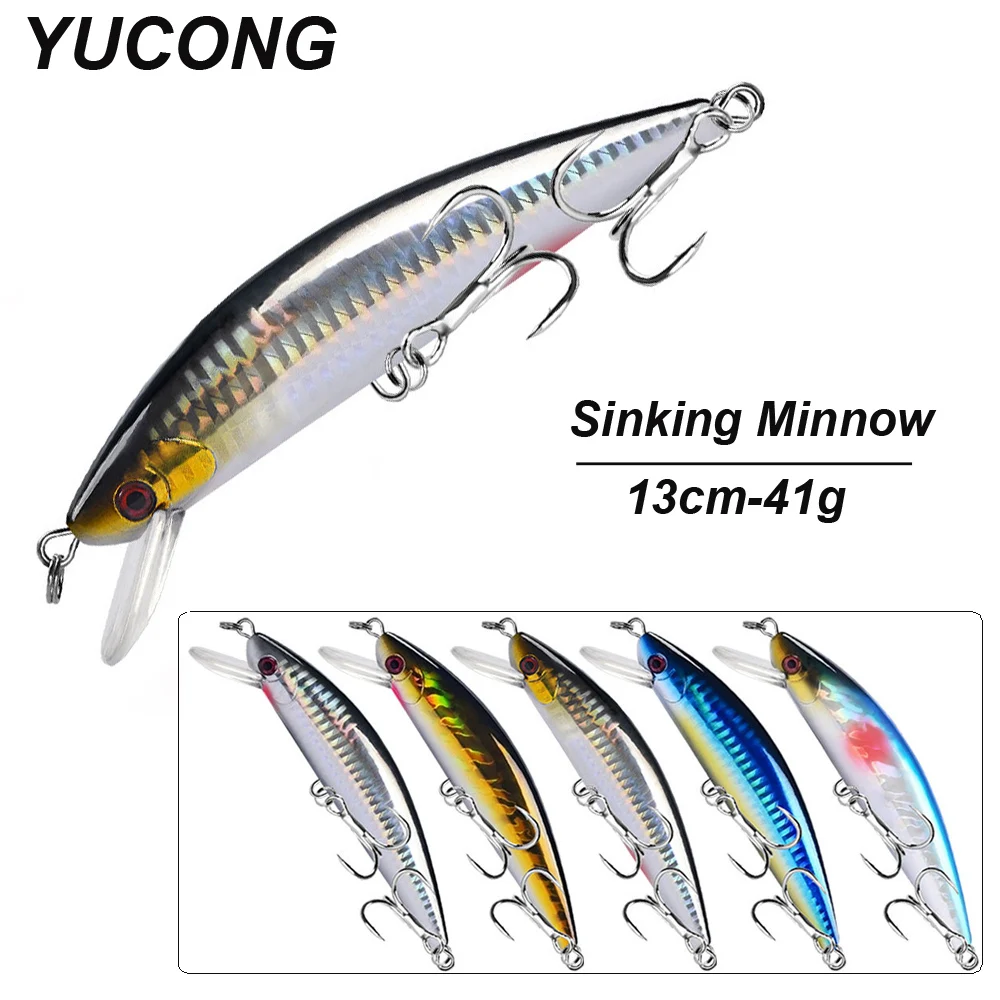 YUCONG 1PX Trolling Minnow Lure 130mm-41g Sinking Fishing leurre Noisy Hard Bait With Anti-rusty Hooks duro cebo Hart köder Isca