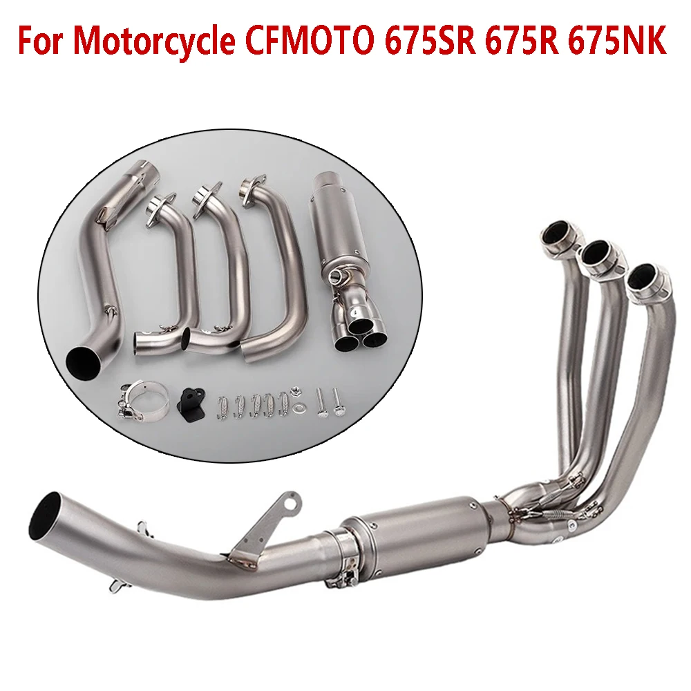 Universelles 51MM Motorrad-Komplett-Auspuffsystem Auspuff-Schalldämpfer Escape 675SRR Vorderes Verbindungsrohr für CFMOTO 675SR 675R 675NK