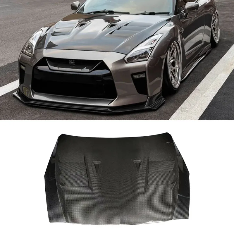 

For Nissan GTR R35 2008-2021 P Style High Quality Wet Carbon Fiber Hood Engine Cover Bonnet High Quality Auto Accessory