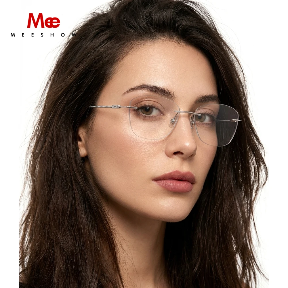 Meeshow WomenTitanium Rimless Eyeglasses Prescription Glasses Optical Lenses Myopia Hyperopia Eyewear Customized Progressive