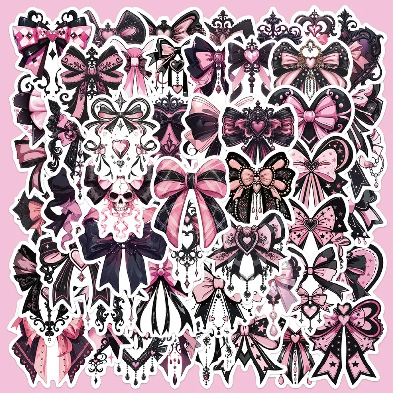 50pcs Gothic Black and Pink Bow High-end Series Graffiti Stickers Suitable for Helmet Desktop Wall Decoration DIY Sticker Pack