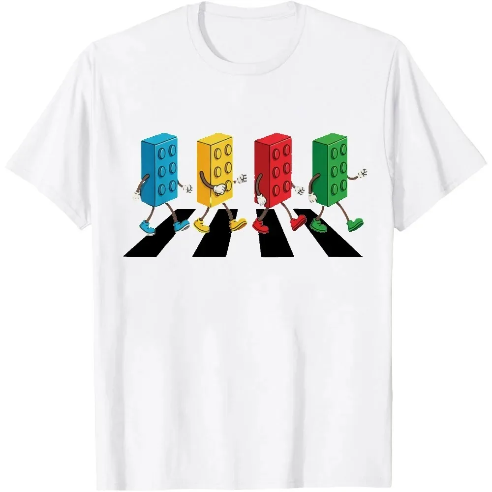 Building Blocks Abbey Road Parody Graphic T Shirt Colorful Brick Walking Crosswalk Print Unisex Short Sleeve Tee