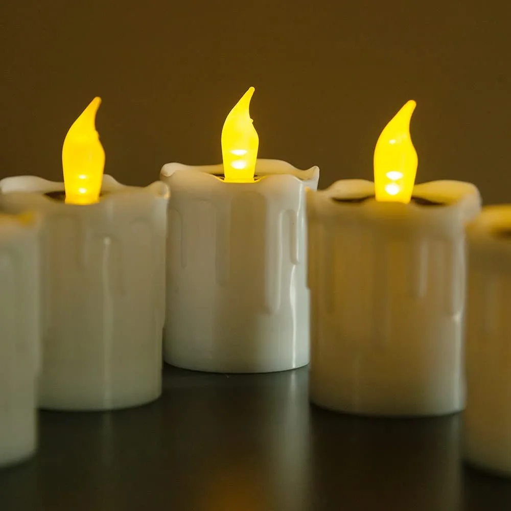 Velas solares de té para exteriores, luz parpadeante, sin llama, impermeable, para fiesta de Navidad, jardín, decoración del hogar, 6 piezas