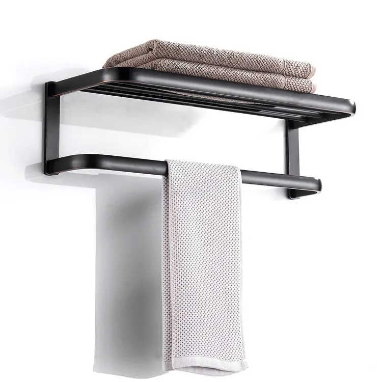 Simple Flat Tube Bath Room Brass Hardware Pendant Antique Black Shelf