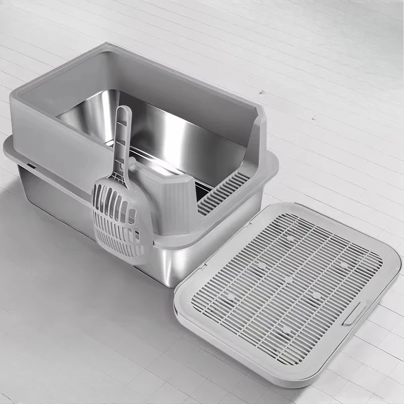 

Stainless Steel Open-ended cat Litter Box Toilet Accessories cat Litter Box Side Entrance Hiding Areneros De Gatos Pet Products
