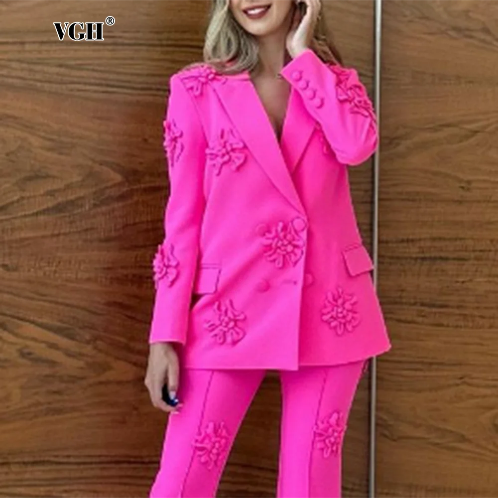 

VGH Elegant Patchwork Appliques Slim Blazer For Women Notched Collar Long Sleeve Spliced Button Temperament Blazers Female Style