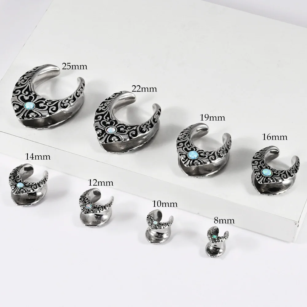 1pair Stainless Steel Round Opal Patterned U-shaped Integrated Earlobe Expansion and Piercing Accessory