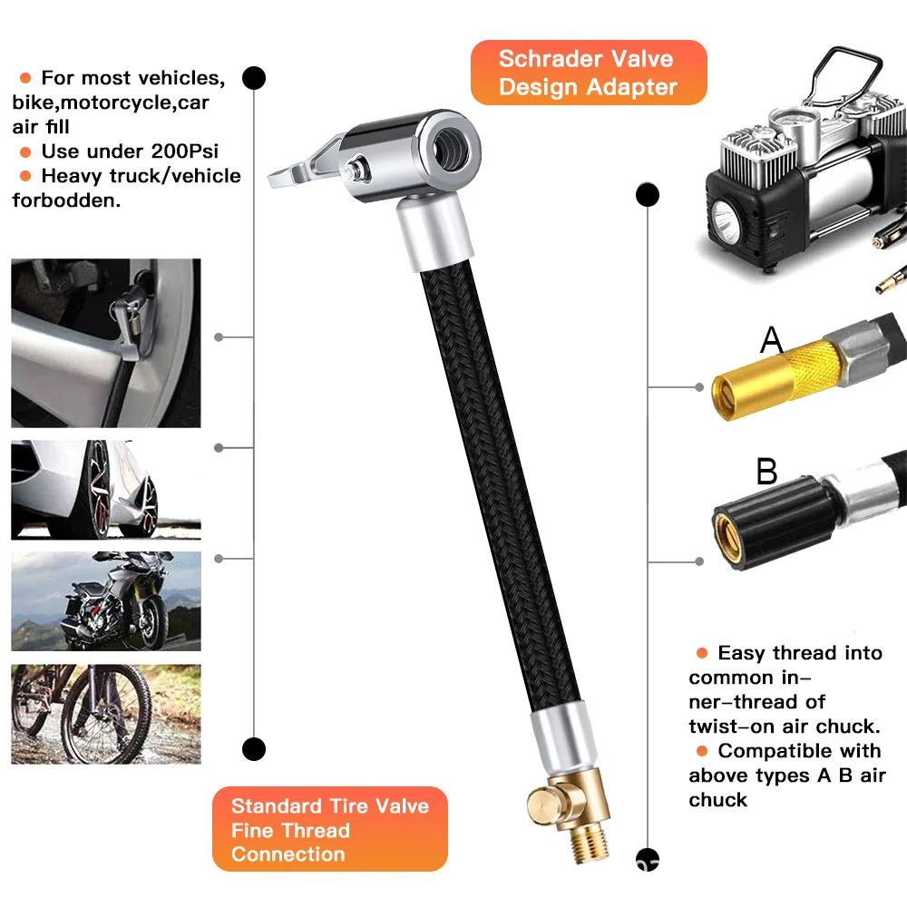 Car Tire Inflator Hose Air Pump Extension Car Tire Repair Tyre Inflatable Tubes Kit Can Be Use Motorcycle Auto Inflatable Tubes